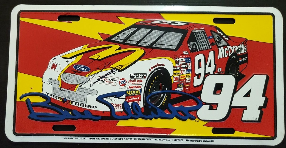 Bill Elliott Signed License Plate McDonalds Bill Elliott Racing