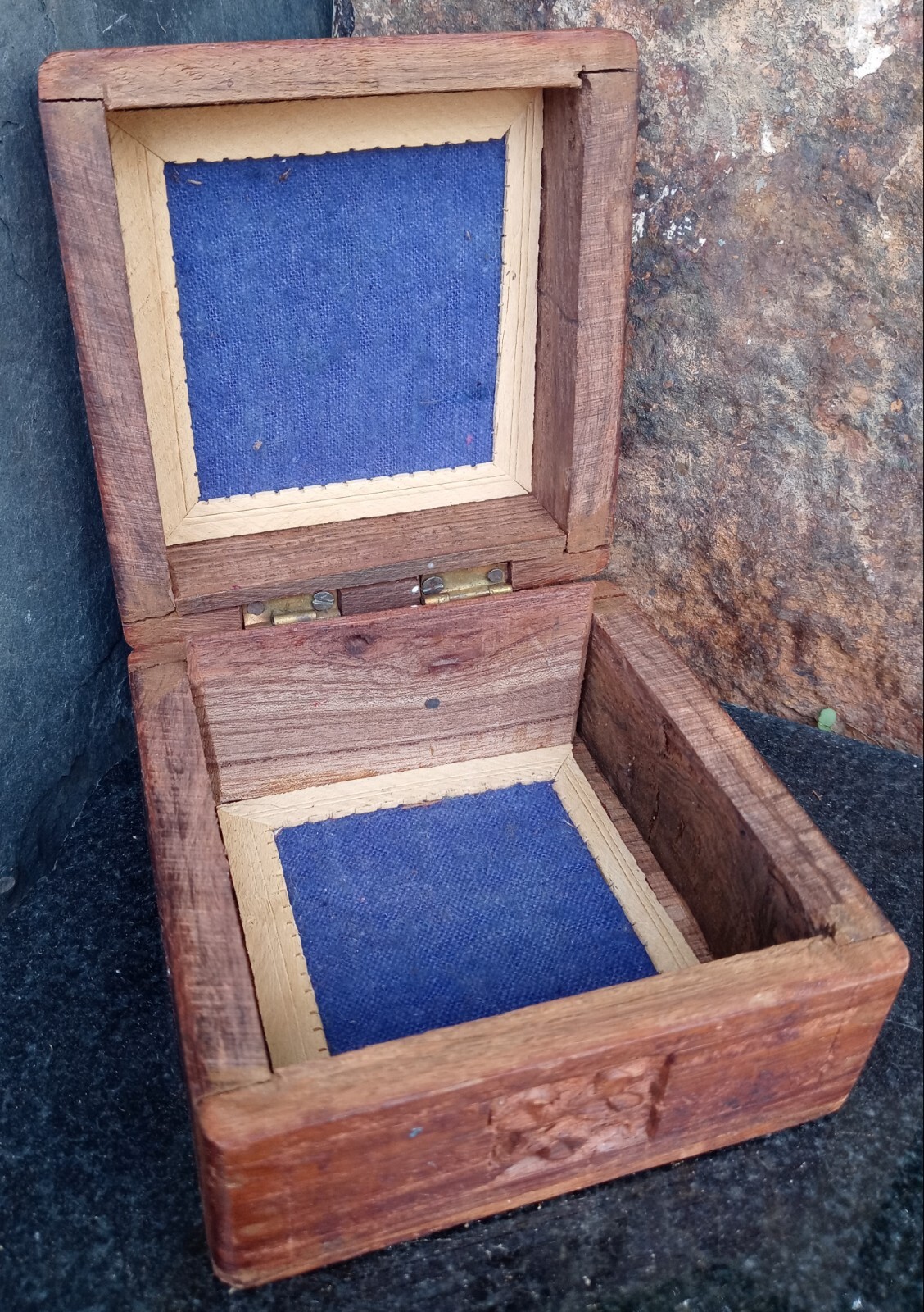 Antique Handmade Wooden Hinged Jewellery Box eBay