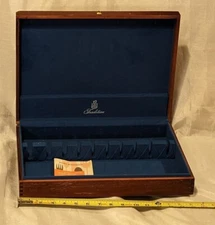 Vintage Sears TRADITION Wood Silverware Flatware Storage Chest Box Blue USA
