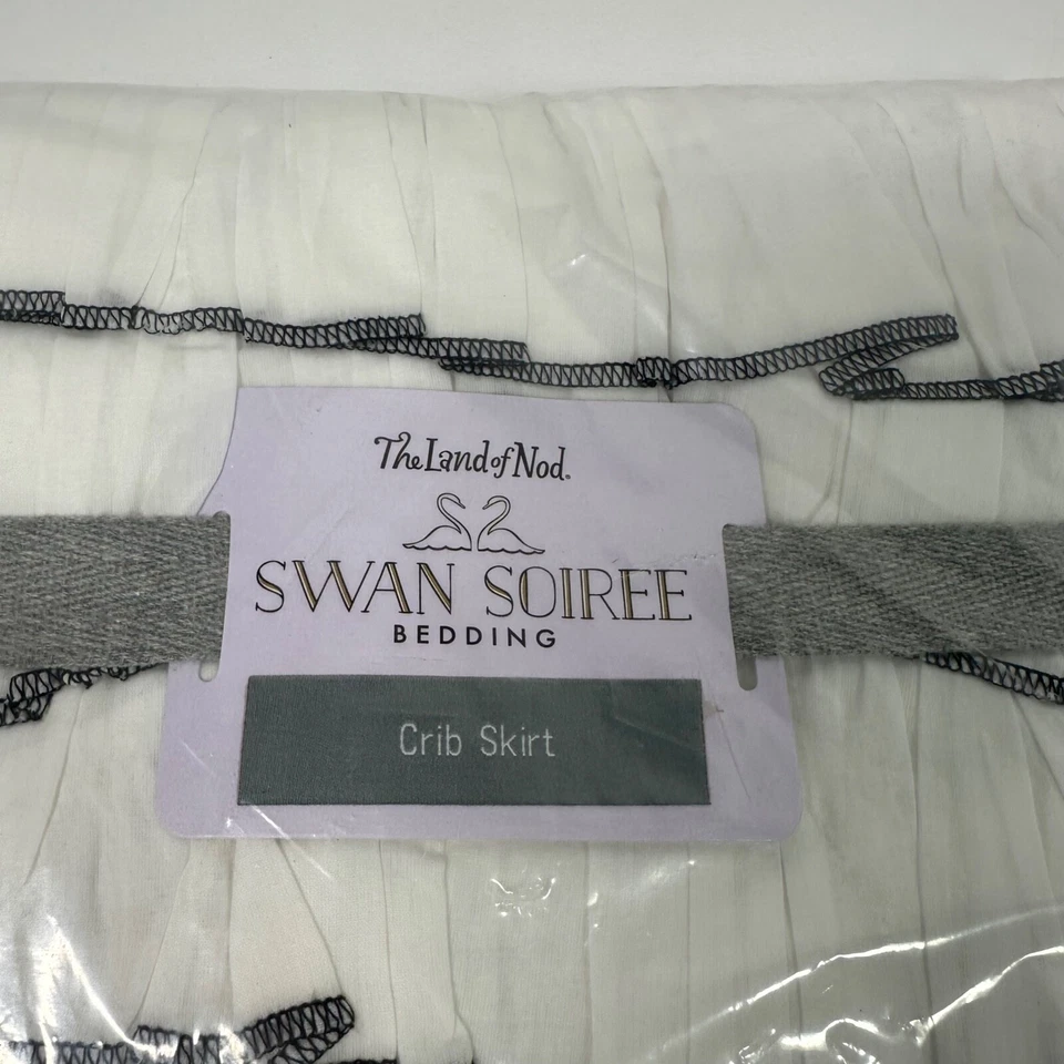 Falda Cuna The Land Of Nod Swan Soirée Blanca Volantes Borde Negro 100% Algodón NUEVA Foto 2 de 4
