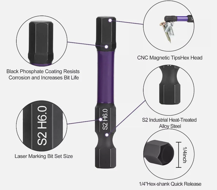20pcs (Metric&SAE) S2 Steel Allen Wrench Hex Magnetic Drill Bits 1/4" Hex Shank - Image 2 of 4