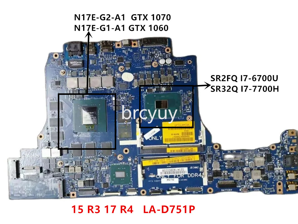 LA-D751P For Dell Alienware 17 R4 M15 R3 Motherboard WITH I7-7700HQ GTX1060