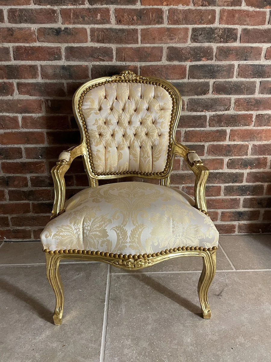 French Louis Style Shabby Chic Chair Light Gold Floral With Gold