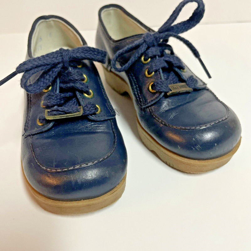 VTG lazy bones navy blue oxford loafers lace up shoes toddler boy 9.5