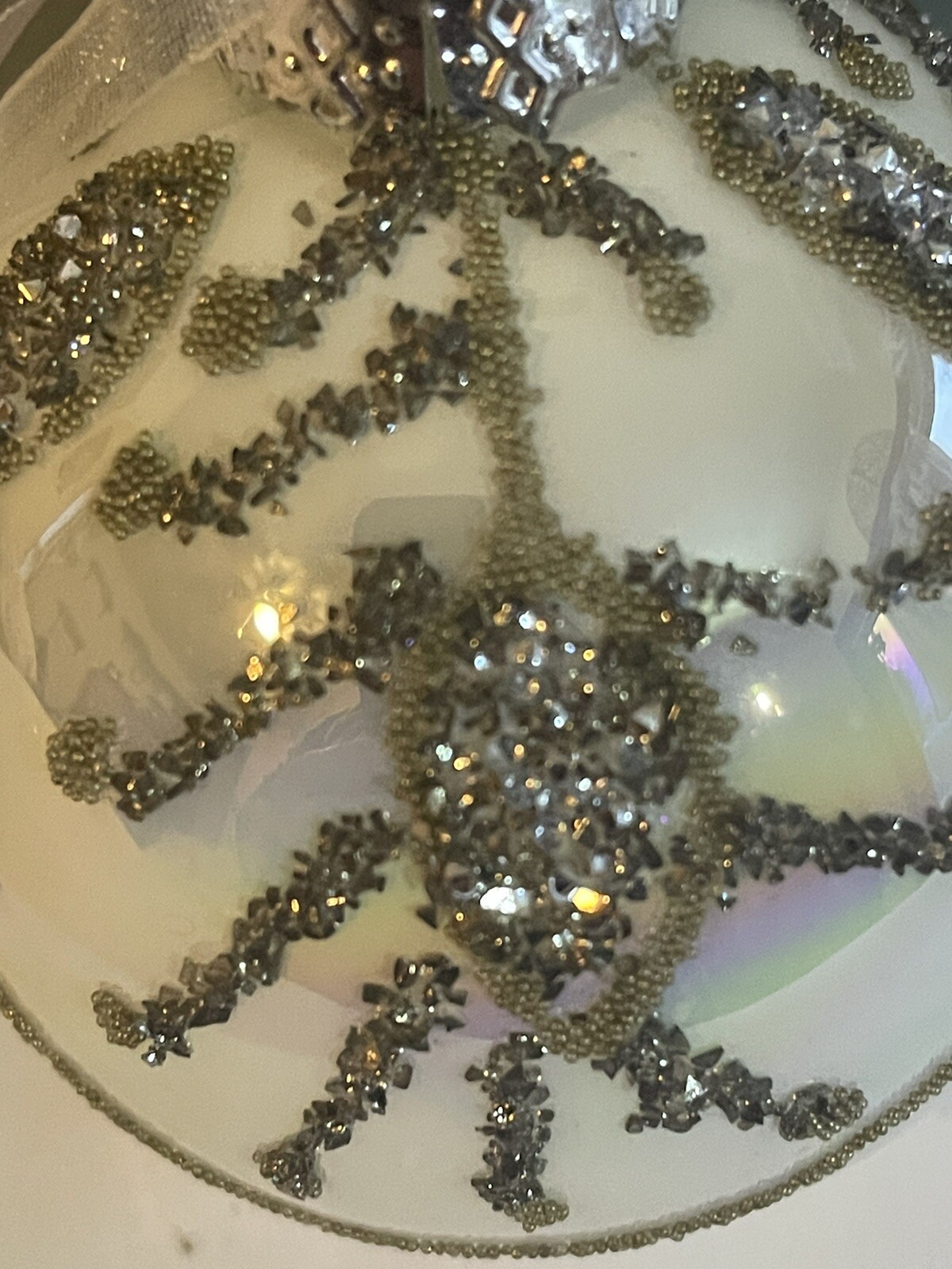 Tinsel And Fir Four Glass Ornaments White Backround Glitter Beads