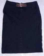 LRL Ralph Lauren Black Pencil Skirt Women Sz. 6 Green Label Leather Belt Cotton