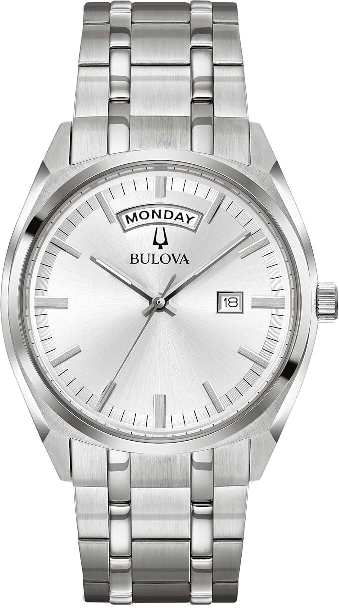 Orologio Bulova Uomo Acciaio Giorno e data Argentato _96C127