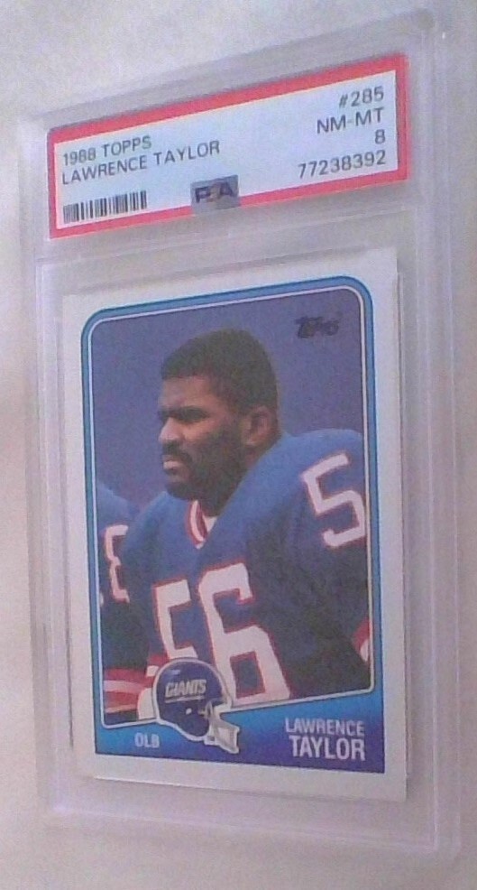 Lawrence Taylor football card (Topps, 1988), #285, Near Mint-Mint (PSA 8)