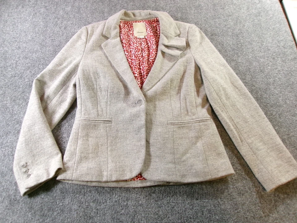 Elevenses Wool Blazer Jacket Women's 8 Gray Red Lining Bow Detail Single Button - Image 2 of 4