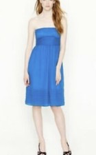 J crew 100% Silk Blue Strapless Fit And Flare Dress Sz 6