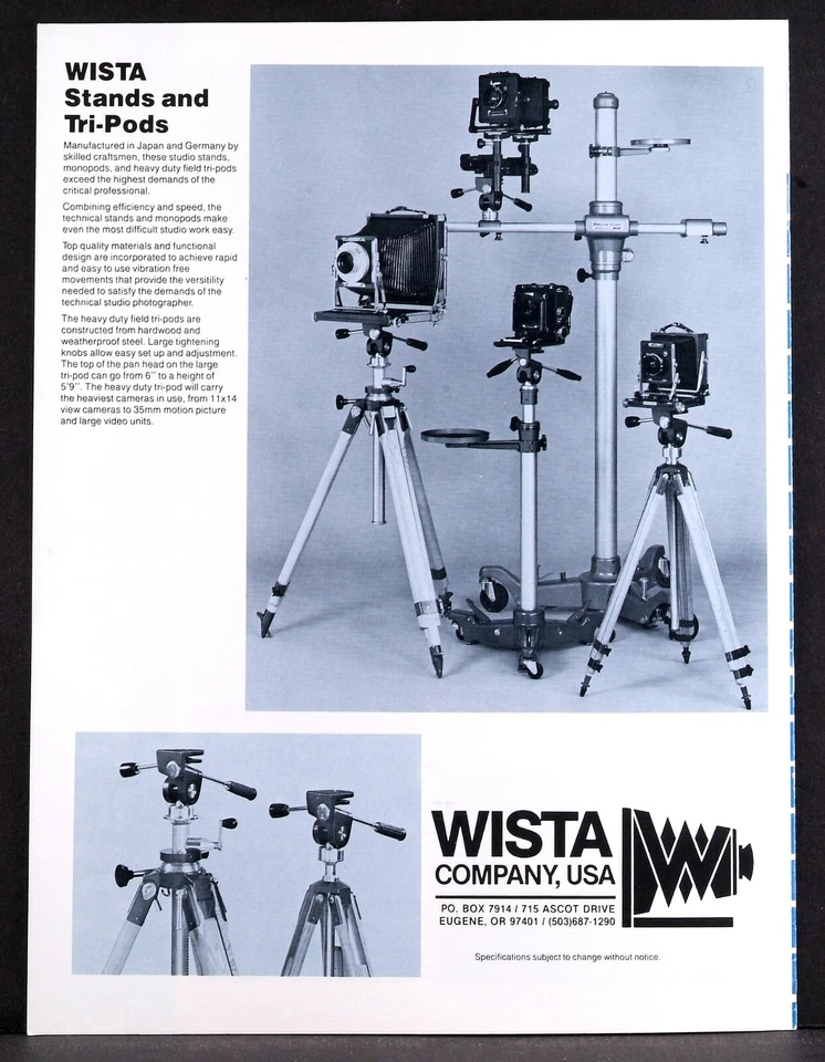WISTA CAMERA CO. "THE WORKS" RARE VINTAGE ORIGINAL PRODUCT BOOKLET MINT COND. - Image 3 of 3