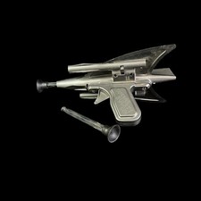 Vintage 50's Superior Rocket Plastic Toy Dart Gun 2 Darts Silver Retro Art Deco