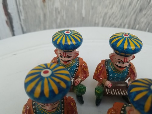 Vintage 6 Bawli Men Turkish Wood Wooden Painted Figures Lot Hand Painted Red Bl - Picture 3 of 5