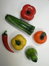 Vintage Hand Blown Glass Fruit and Vegetables Murano Style 6pc Set