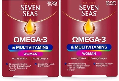 120 x Seven Seas Omega-3 & Multivitamins Woman, With Biotin and Iron, 30-Day Duo