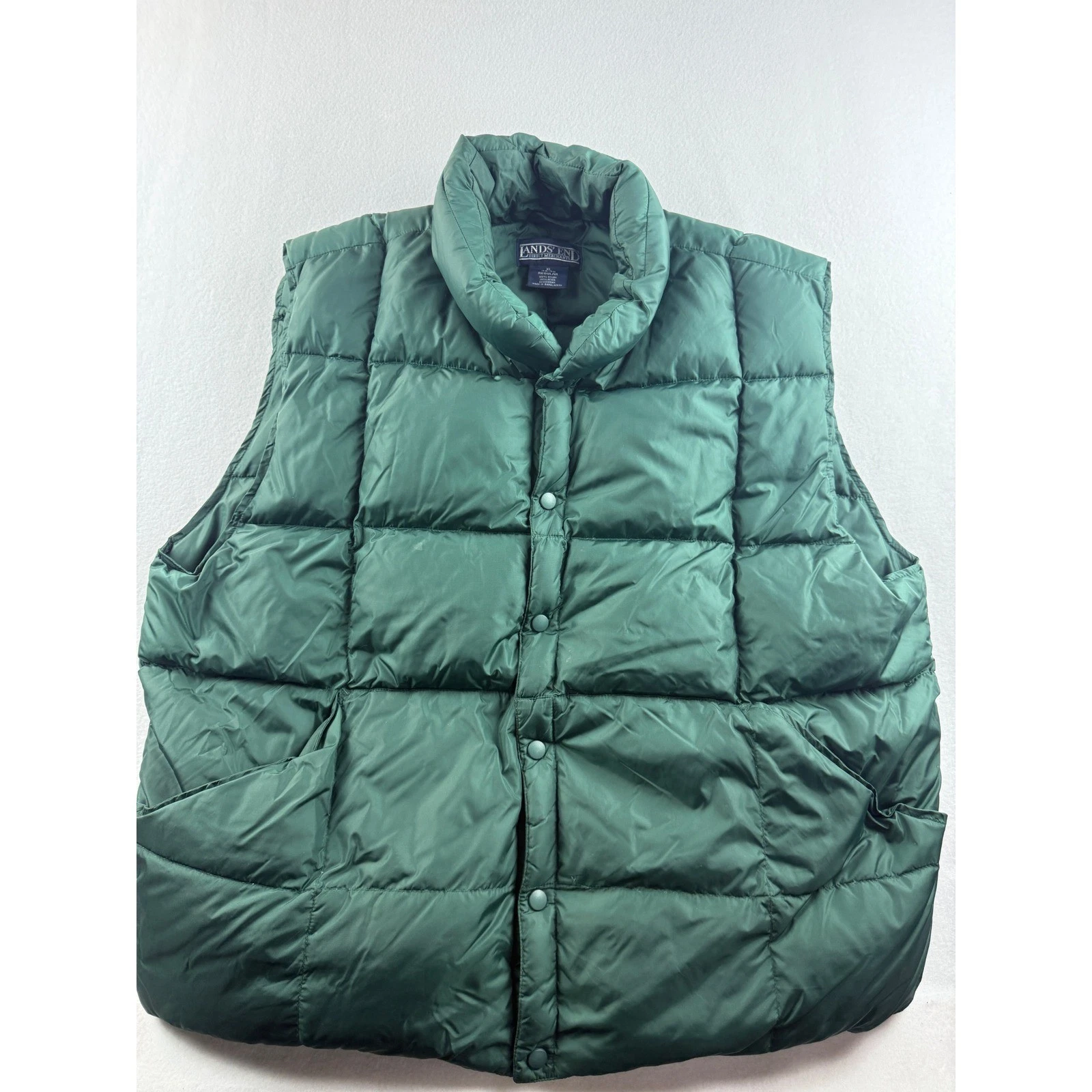 Lands End Green Puffer Vest Men XL 46-48 Regular Quilted Down Insulated