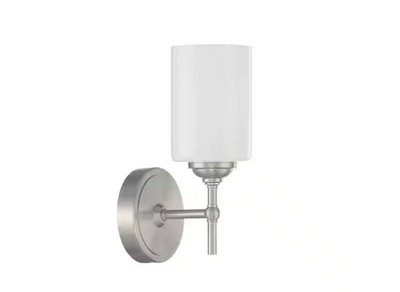 Home Decorators Ayelen 1-Light Brushed Nickel Opal White Glass Wall Sconce