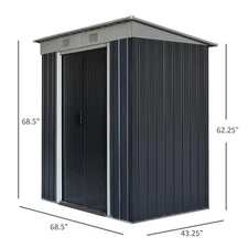 6' x 4' Metal Garden Shed with Double Sliding Doors, Vents & Lock