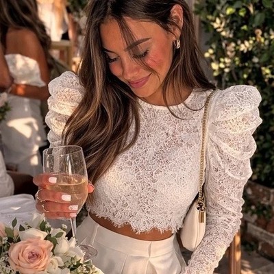 Naked Wardrobe Off White Lace Ruffle Streamer Crop Top Small
