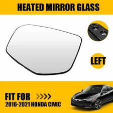 For 2016-2021 Honda Civic Left Driver Side Door Wing Mirror Glass Heated 1PC EXC
