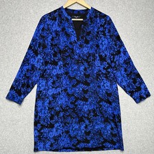 Madewell Director royal blue and black floral printed silk shift dress large