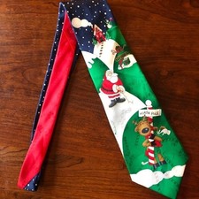 Hallmark Yule Tie Greetings Silk Santa Golfing Tie with Reindeer