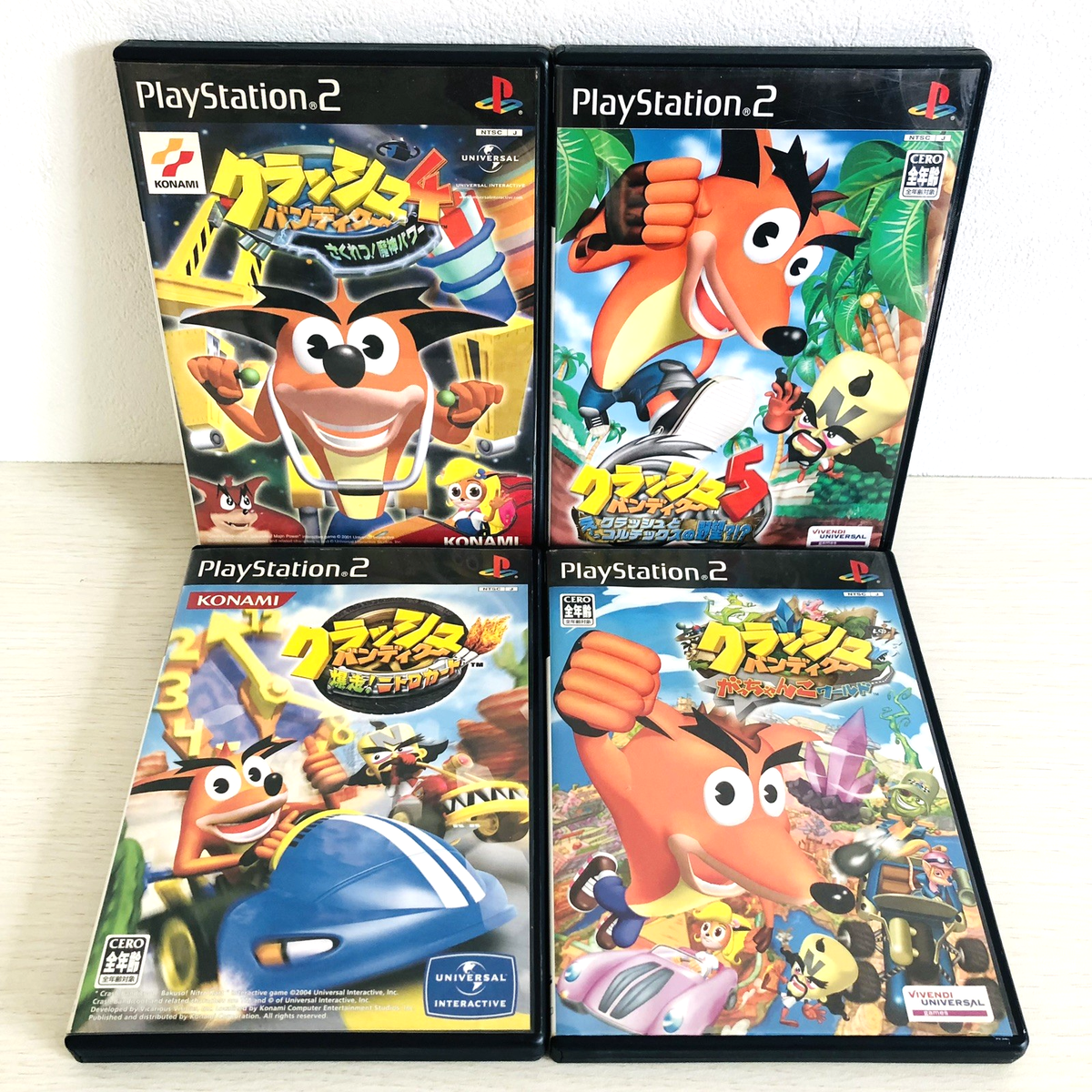 PS2 Crash Bandicoot 4 , 5 , Gacchanko World & Nitro Kart set of 4