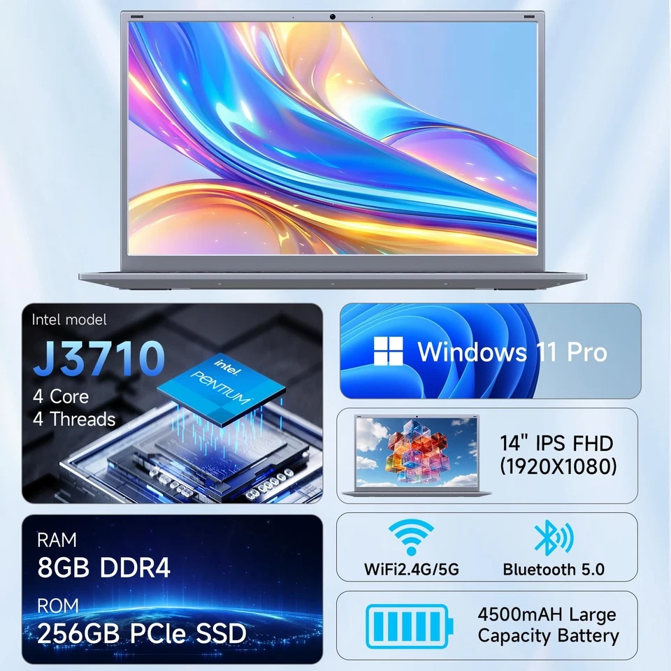 15.6 Inch Laptop 8GB RAM 256GB SSD Windows 11 For Students And Business - Image 2 of 2