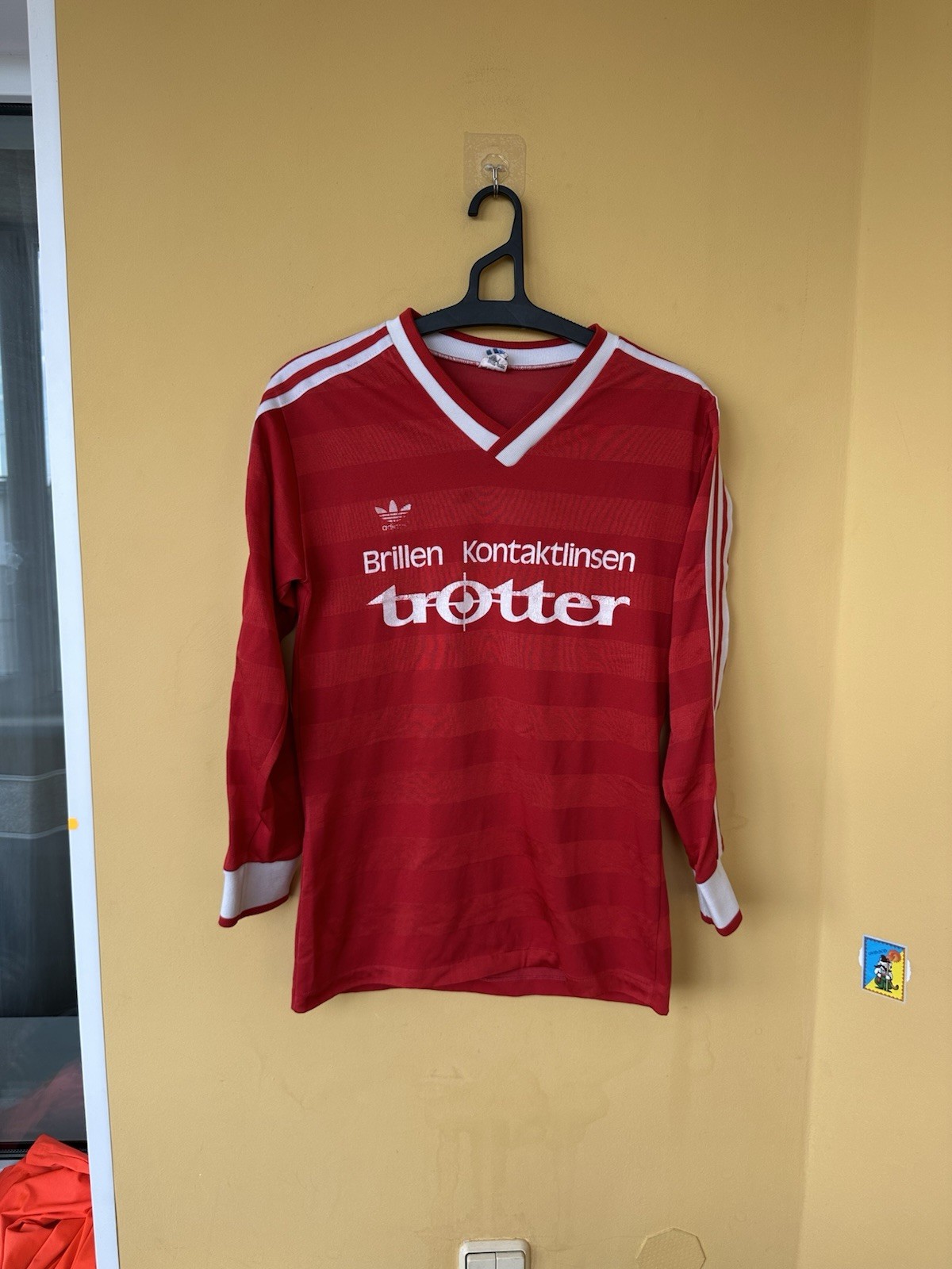 VINTAGE ADIDAS 1980'S LONG SLEEVE FOOTBALL RED #8 SHIRT WEST GERMANY SIZE S