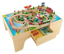 Train Table, 84 Pieces Wooden Kids Activity Toy Table Playset with Reversible...