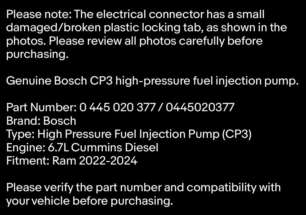 Bosch 0445020377 CP3 Fuel Injection Pump for Ram 6.7L Cummins 2022-2024 photo 2