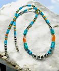 Vintage Navajo Pearls Sterling Turquoise & Fire Agate Heishi Necklace 21"- 15g — photo 6