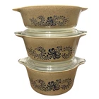 1970s Vtg Pyrex Homestead Set of 3 Nesting Bowls w/2 Lids #471,472,473