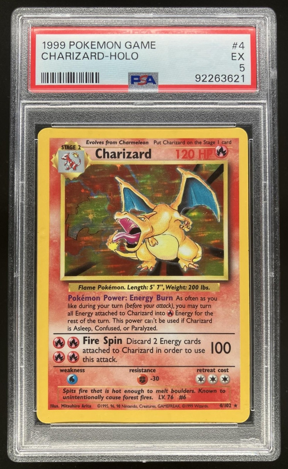 1999 Pokemon Unlimited Charizard Set #4/102 Rare Holo PSA 5