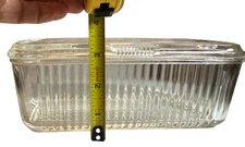 Vintage 1940s Federal Glass Ribbed Refrigerator Dish With Lid Vegetable Motif