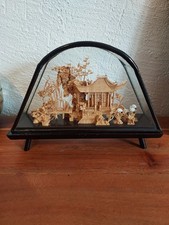 Diorama pagode chinoise vintage – Sculpture en liège milieu XXe siècle – Paysage