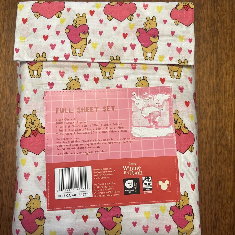NUEVO Juego de Sábanas Disney Winnie the Pooh Tamaño COMPLETO - Rosa con Globos Pooh y Corazón Foto 2 de 2