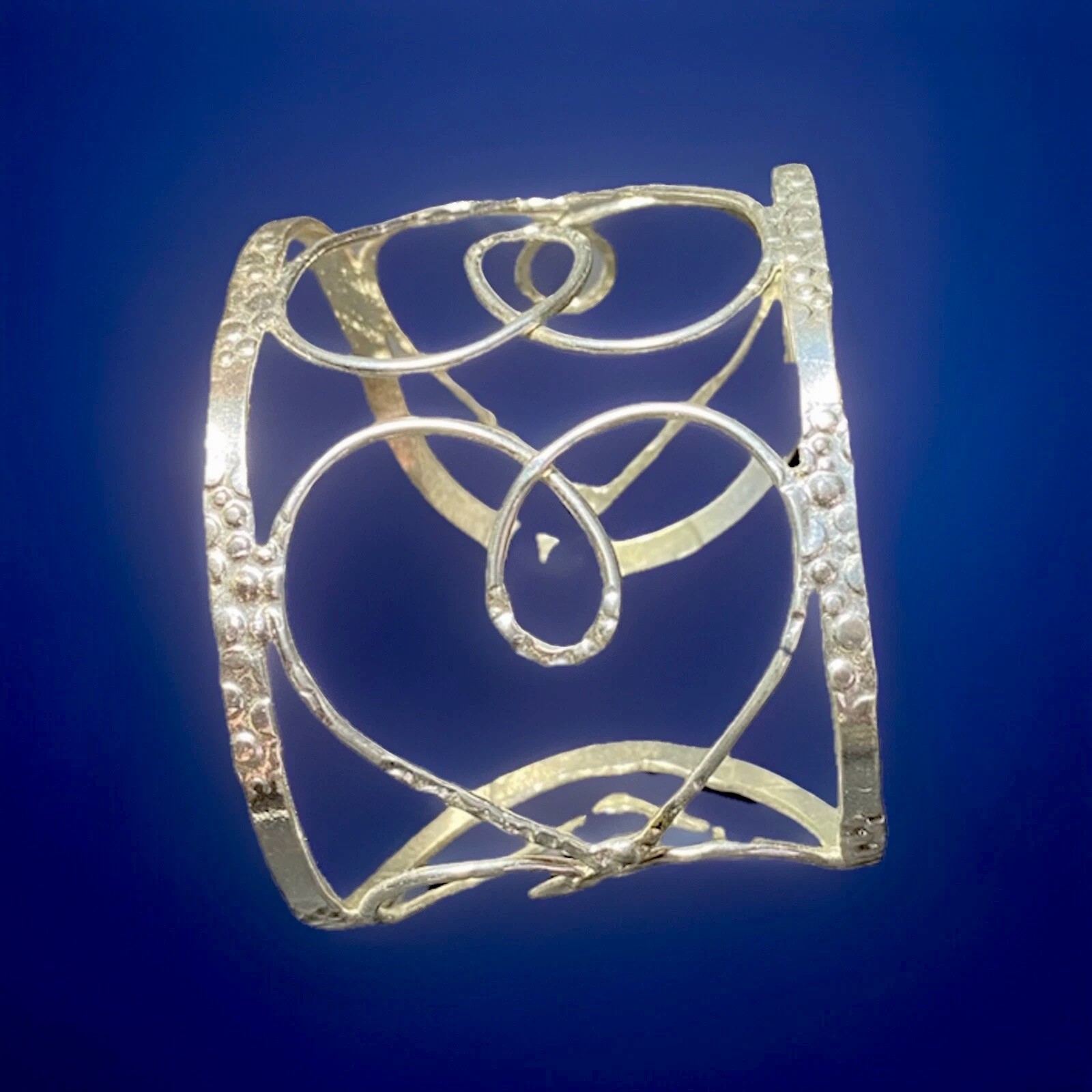 Silvertone Cuff Bracelet with Openwork Hammered H… - image 3