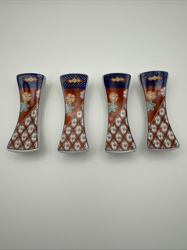 4 Japanese Ceramic Chop Stick Rests 2" White w Floral Design Unmarked