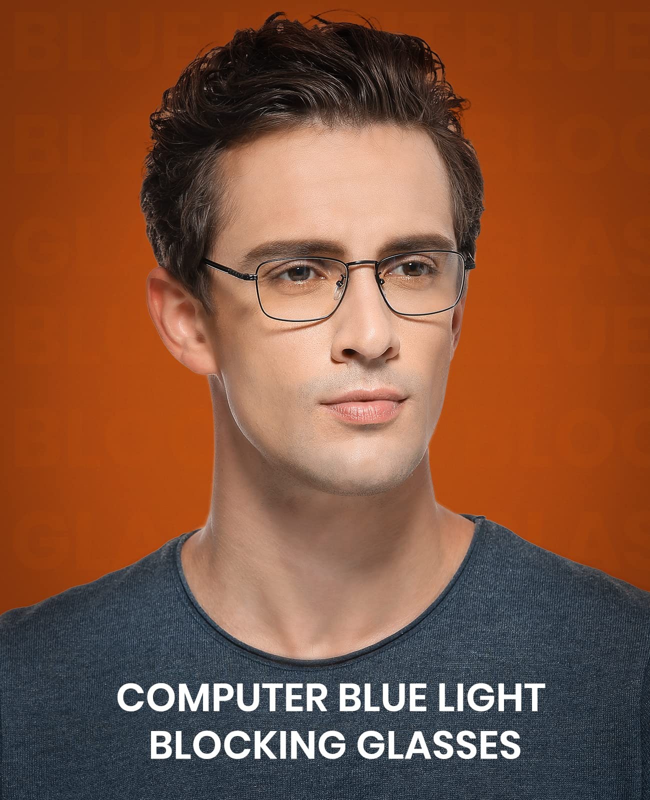Blue Light Blocking Glasses for Men with Crystal Lens Square Frame TR90 Computer Screen Glasses