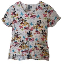 Disney Mickey Mouse and Pluto 'I Love My Best Friend' V-Neck Print Scrub Top