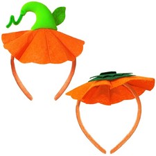 2 Pcs Halloween Pumpkin Headband Green Leaf Hat Pumpkin Hair Hoops Orange Headpi