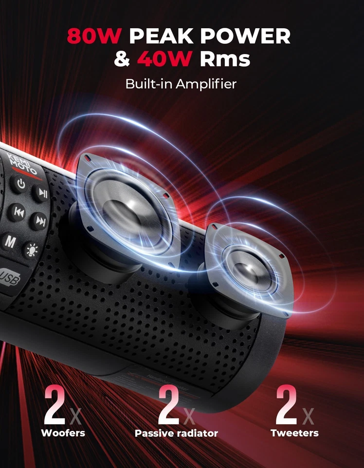 4-Speaker Motorcycle Sound Bar Bluetooth USB Audio System for 7/8-1.2" Handlebar - Image 3 of 4