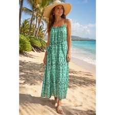 Forever21 Boho Maxi Dress Teal Tribal Bohemian sz Medium Resort Vacation Summer