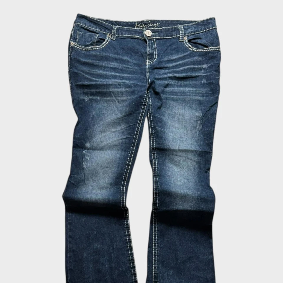 Pantalones de mezclilla vintage Ariya para mujer Y2K bordados holgados corte bota pierna ancha 40x33 Foto 4 de 4