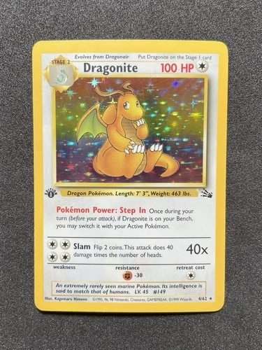 Pokemon Dragonite 1st Edition Fossil Holo **MP** 4/62 Vintage WOTC 1999