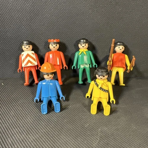 Playmobil People Lot of 6 Vintage Figures With Gun, Ax, Crown, Construction Hat