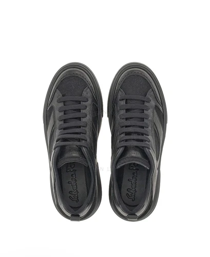 New Salvatore Ferragamo Cassina Mix Crosta Nero Men Fashion Sneakers Black 9 - Picture 3 of 3