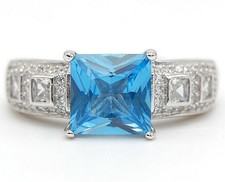 3CT Blue Topaz  White Topaz 925 Solid Sterling Silver Ring Sz 6, IB1-2