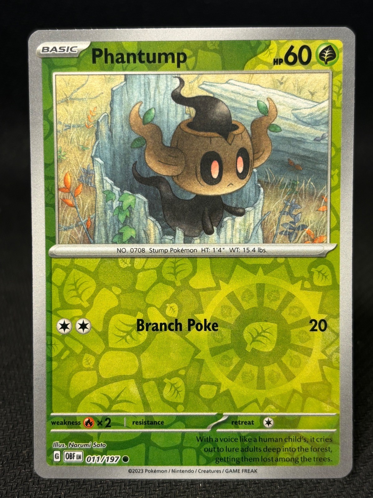 Phantump 011/197 Common Obsidian Flames Pokemon Reverse Holo Lightly Played